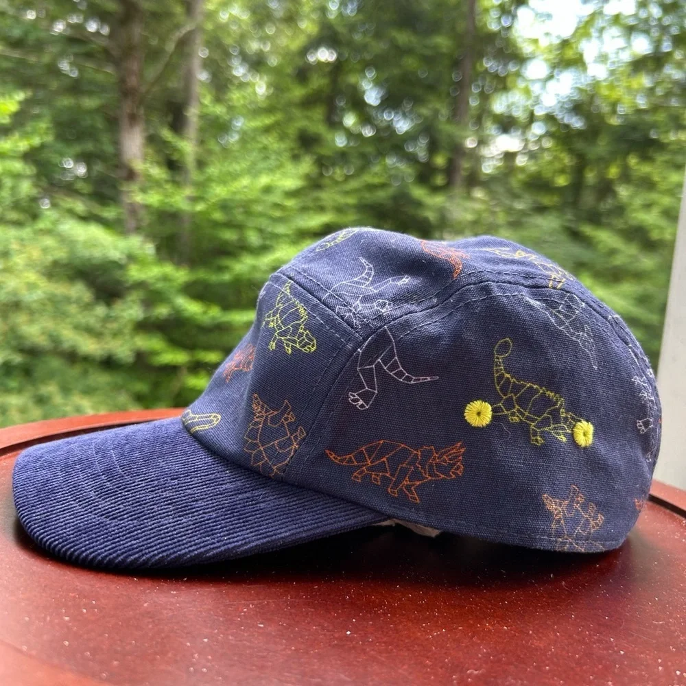 Dinosaur Print Corduroy Brim Hat | OSFM Toddler 2T-5T | Adjustable Navy Cap
